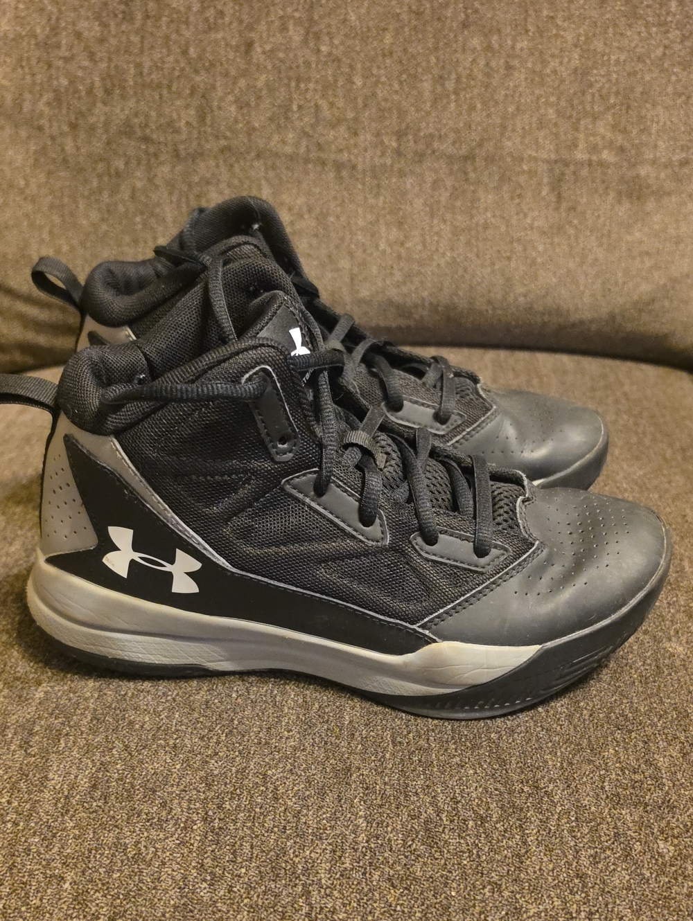 Under Armour Black and Gray Young Men's High-Top Athletic Sneakers